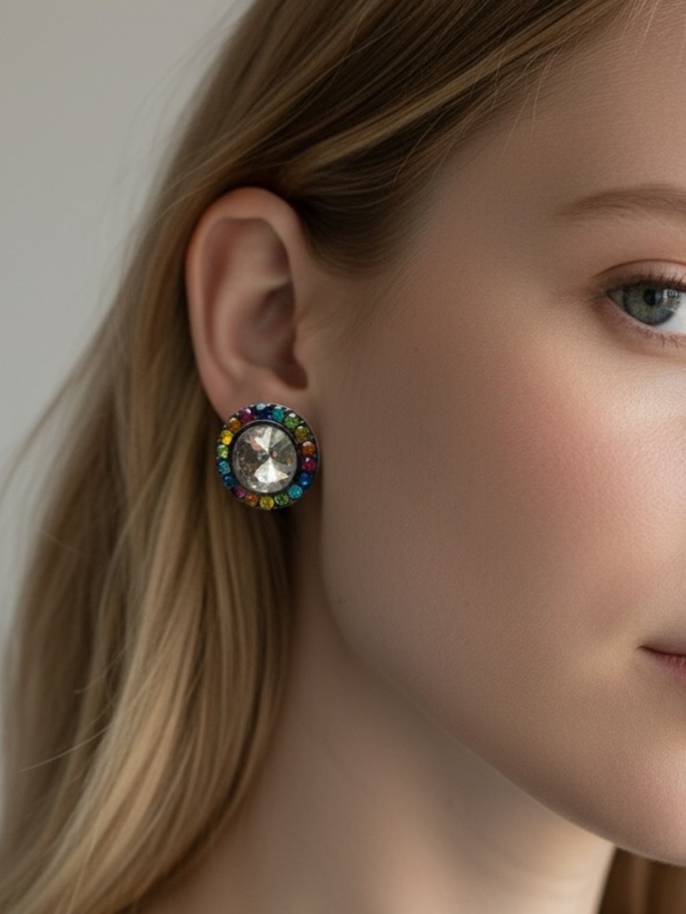 Kurt Geiger Multicolor Crystal Halo Round Stud Earrings
